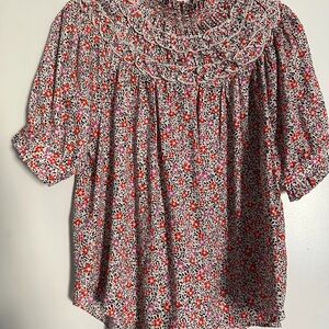 Ann Taylor Red and White Floral Blouse